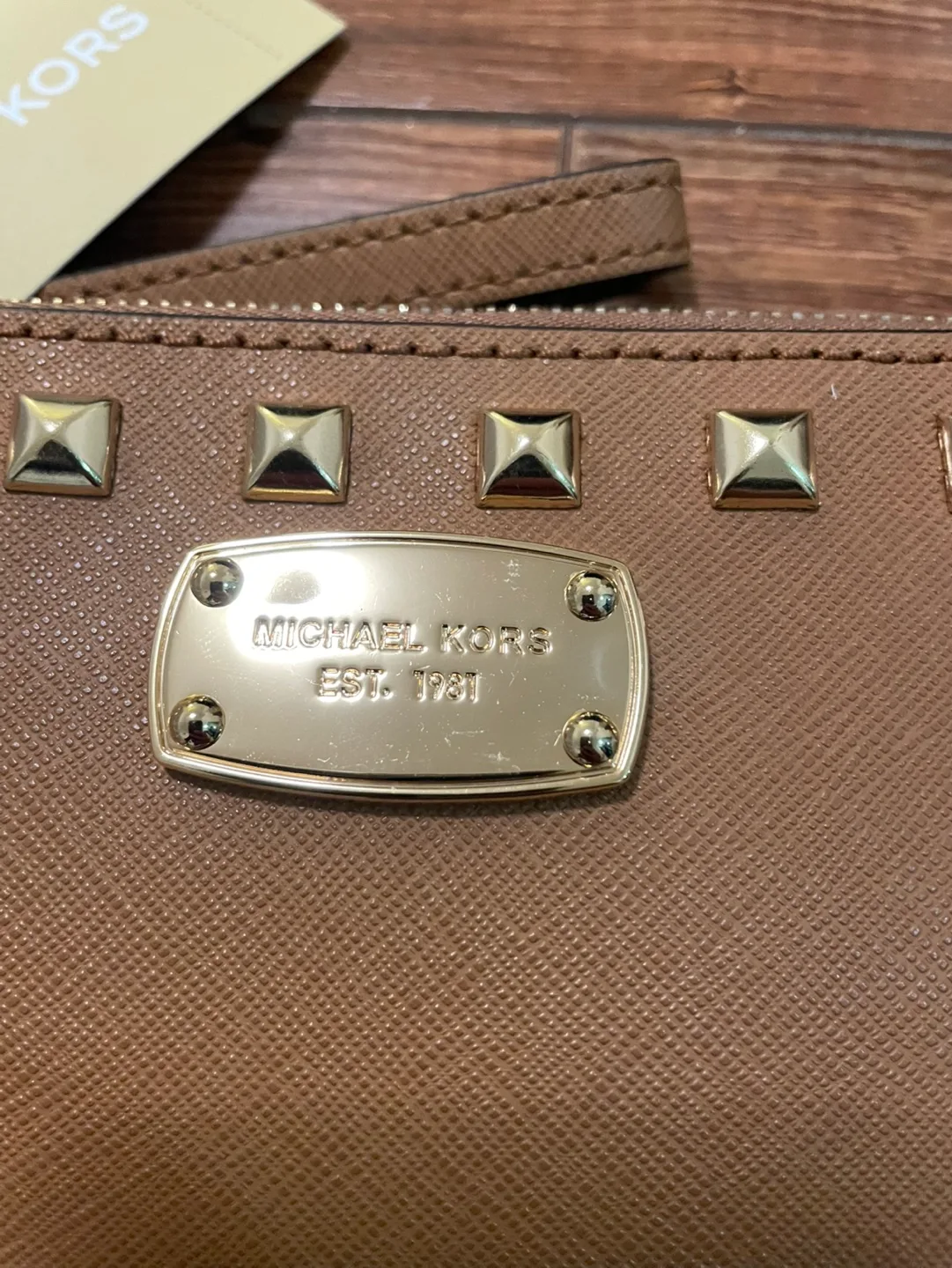 Michael Kors Studded Saffiano Leather Clutch Wallet Acorn image indicator(3)