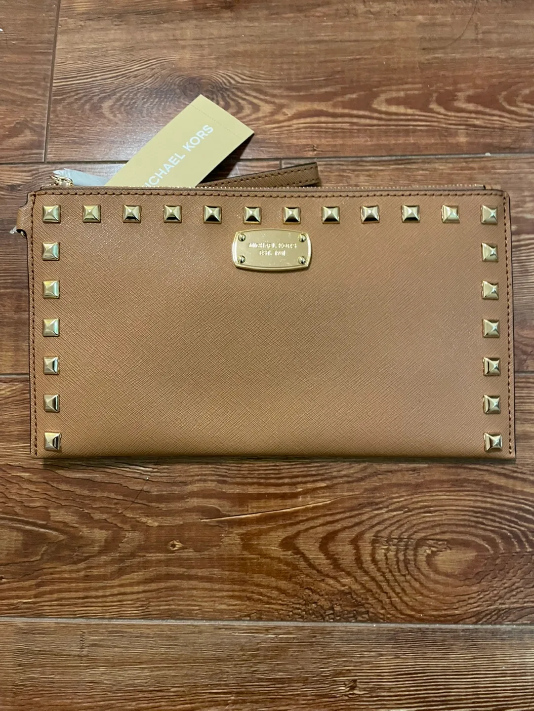 Michael Kors Studded Saffiano Leather Clutch Wallet Acorn image indicator(2)
