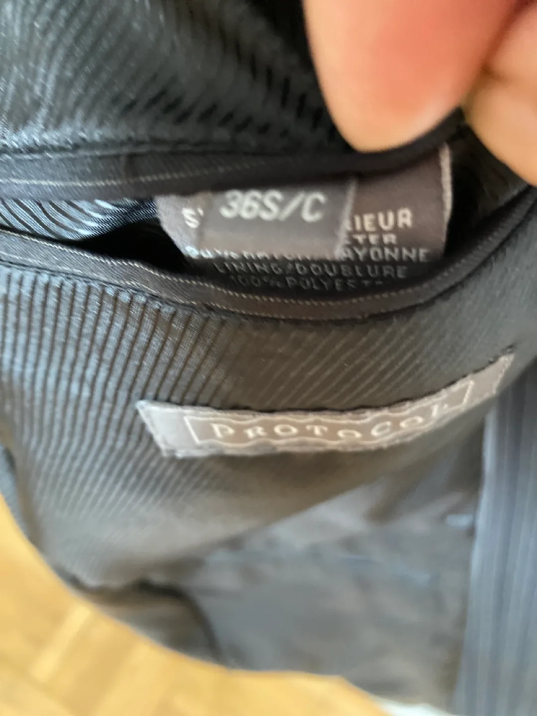 Men's Protocol Brand Dark Grey Pinstripe Blazer, Size S image indicator(2)