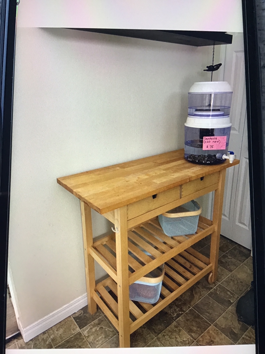 Wooden Kitchen Cart with Two Drawers and Shelves