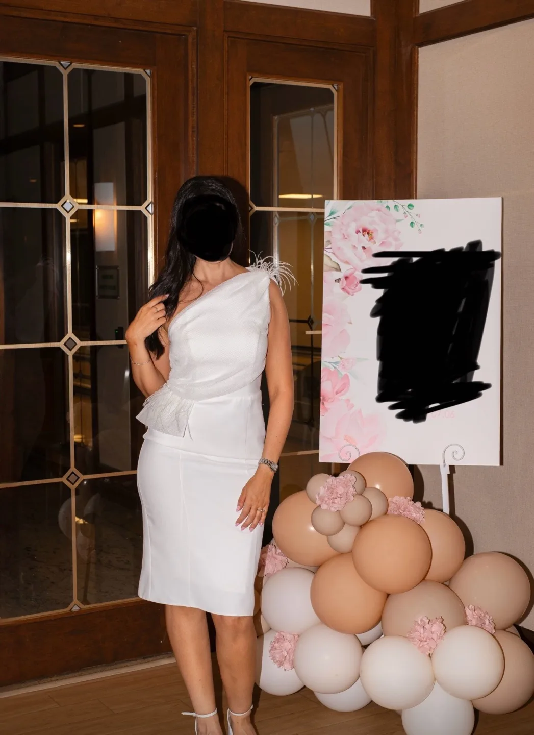 White One-Shoulder Feather Detail Midi Dress image indicator(3)