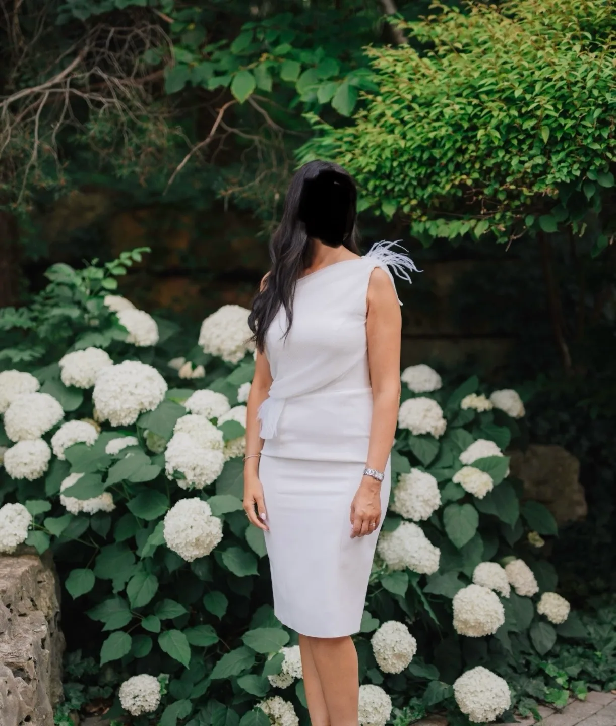 White One-Shoulder Feather Detail Midi Dress image indicator(2)