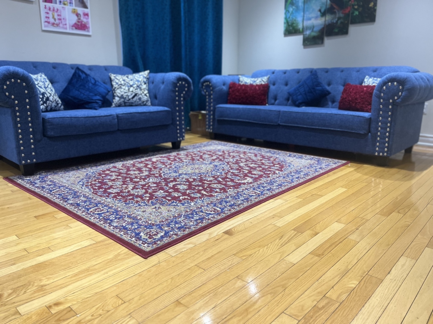 Moving Sale! Blue Sofa Set with Nailhead Trim/ Couch