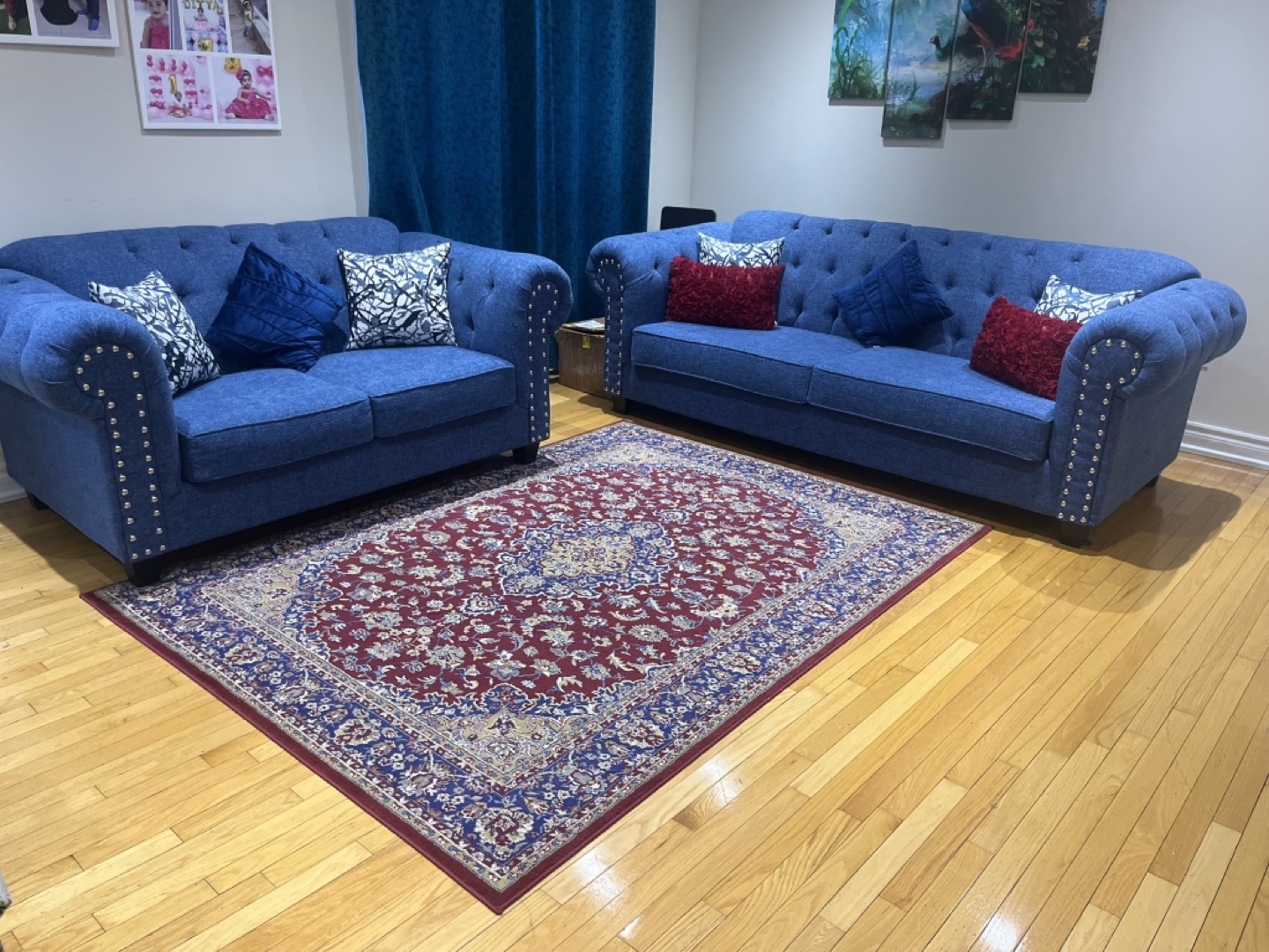 Moving Sale! Blue Sofa Set with Nailhead Trim/ Couch - photo 2