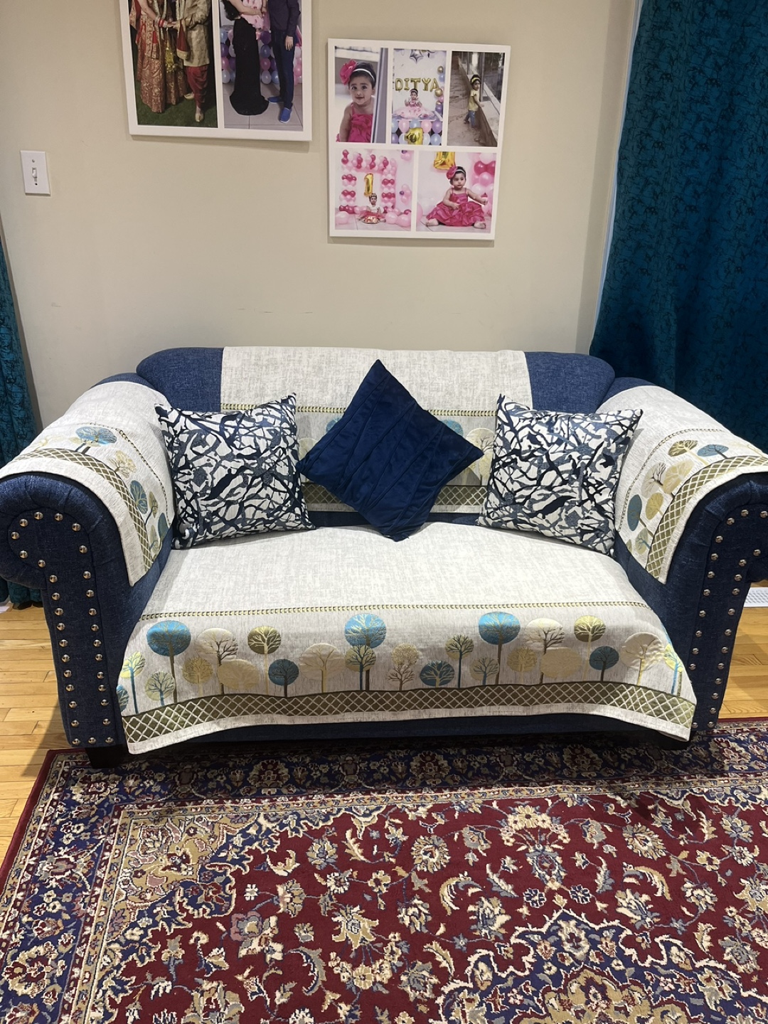 Moving Sale! Blue Sofa Set with Nailhead Trim/ Couch - photo 5