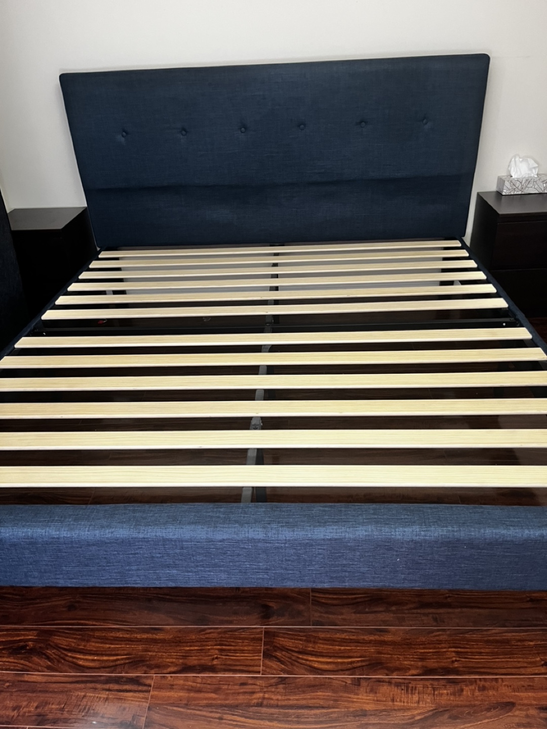 King Size Upholstered Bed Frame - Dark Blue