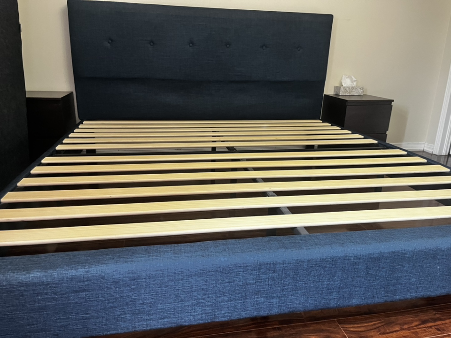King Size Upholstered Bed Frame - Dark Blue - photo 4