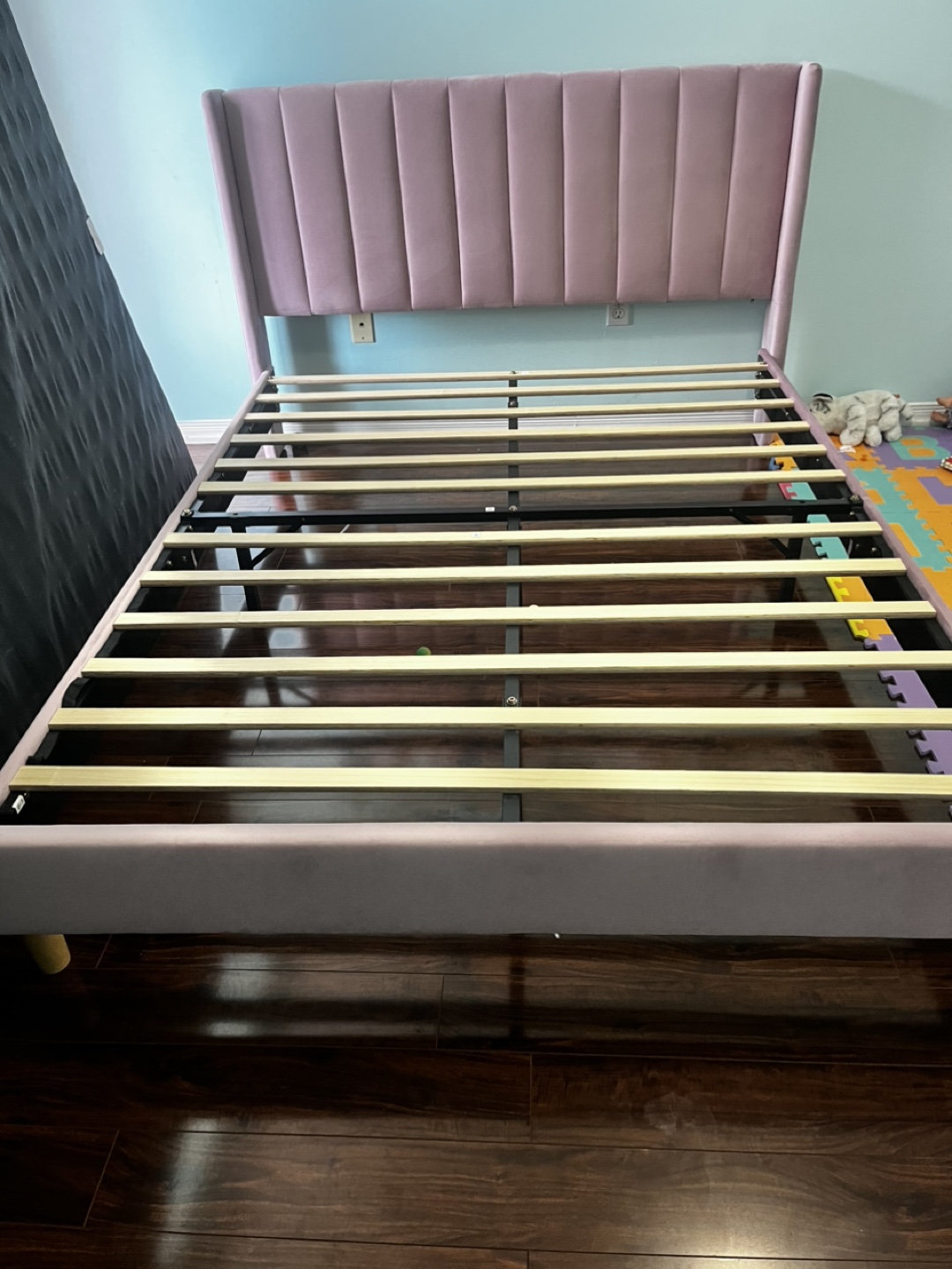 Pink Velvet Queen Bed Frame with Headboard and matress