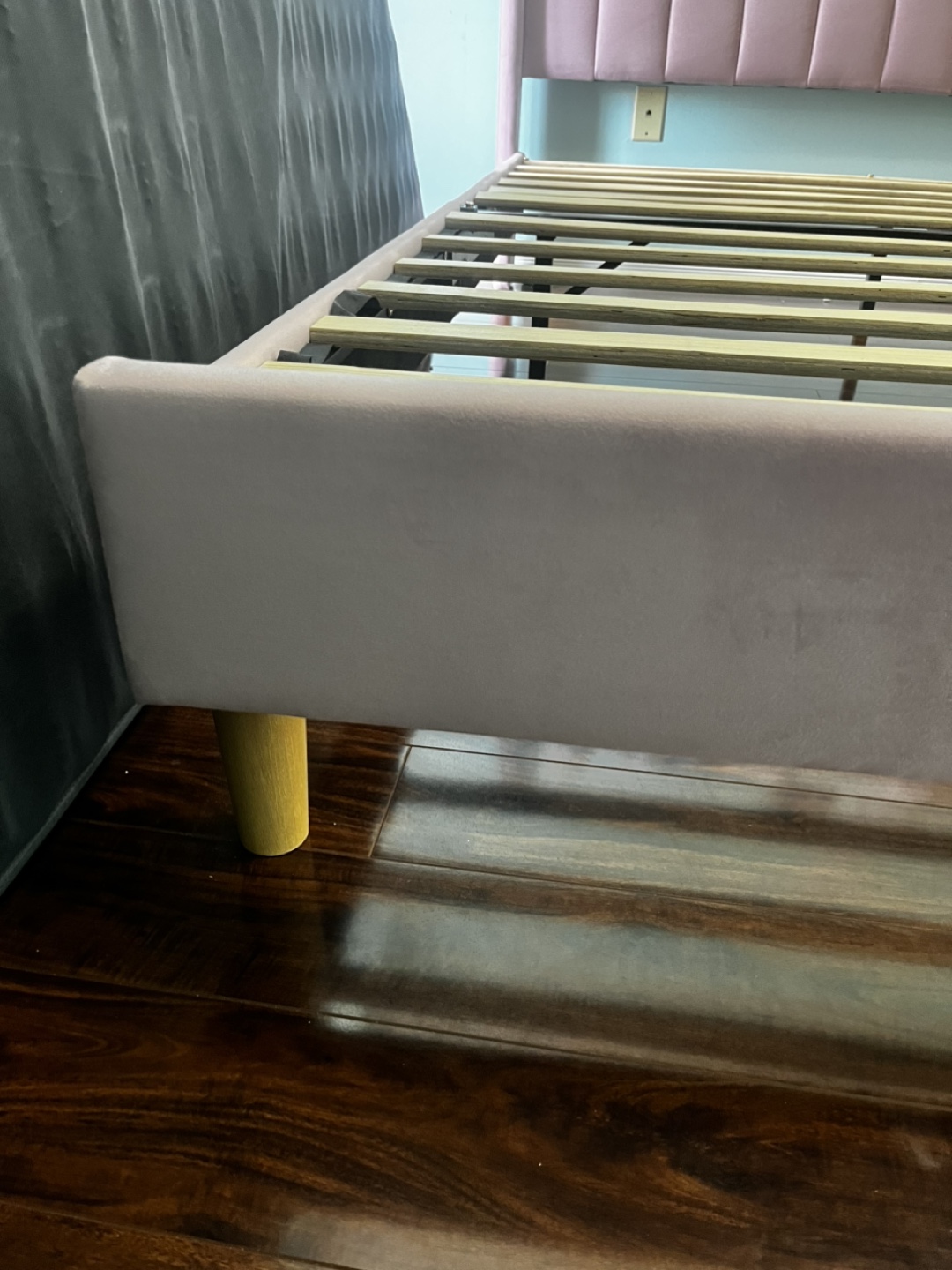 Pink Velvet Queen Bed Frame with Headboard and matress - photo 4