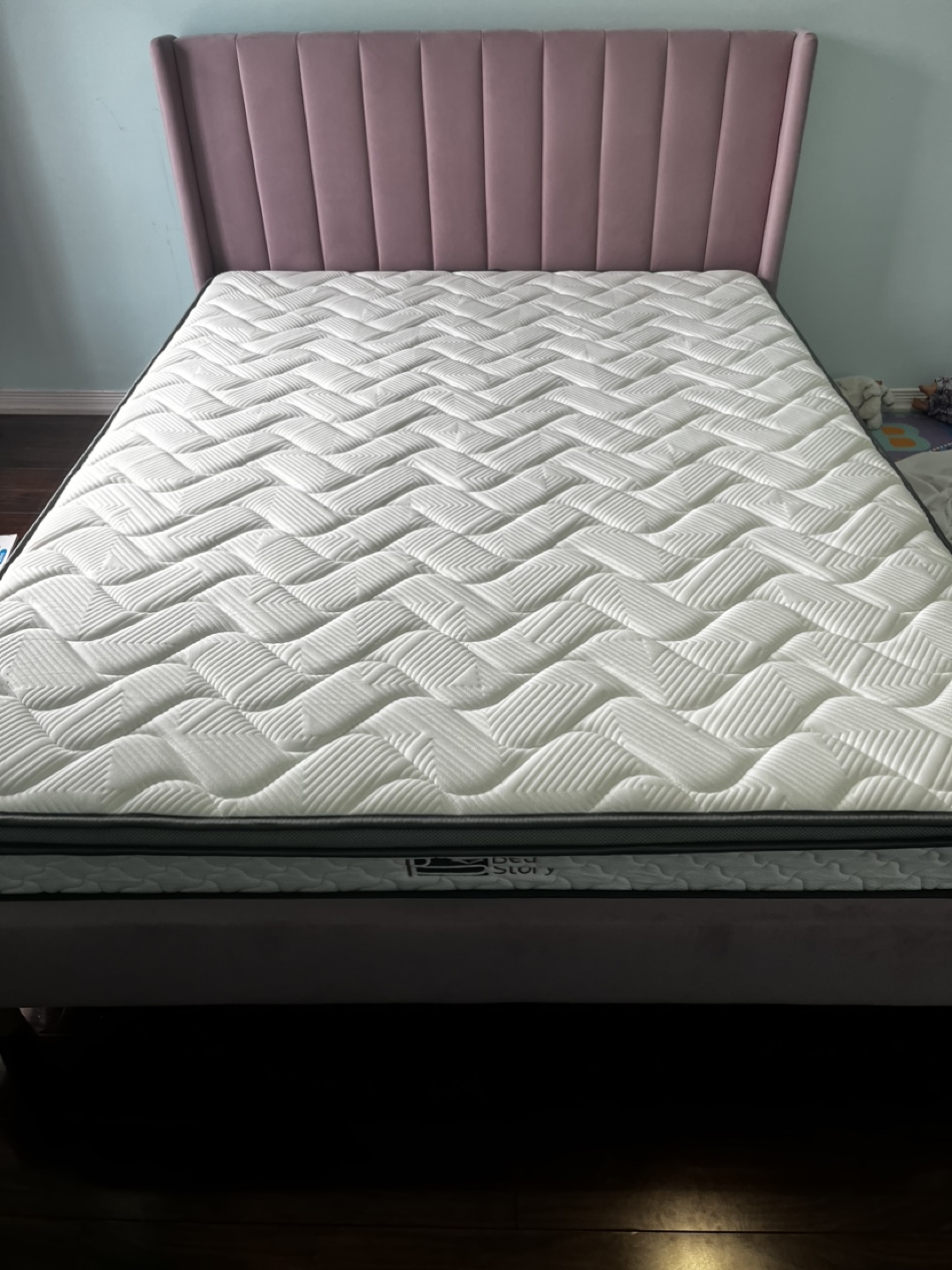 Pink Velvet Queen Bed Frame with Headboard and matress - photo 5
