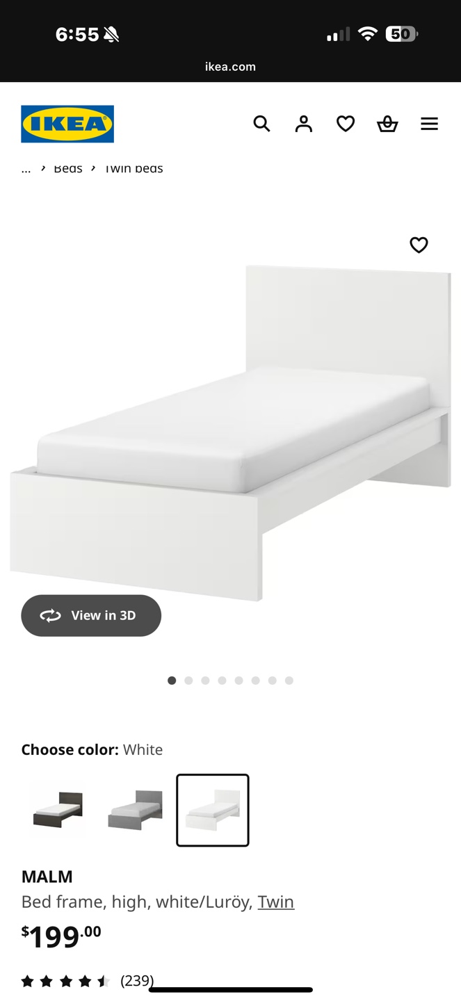 IKEA MALM Twin Bed Frame - White