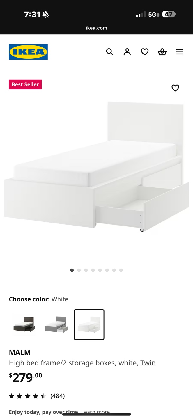 IKEA MALM Twin Bed Frame with 2 Storage Drawers - White