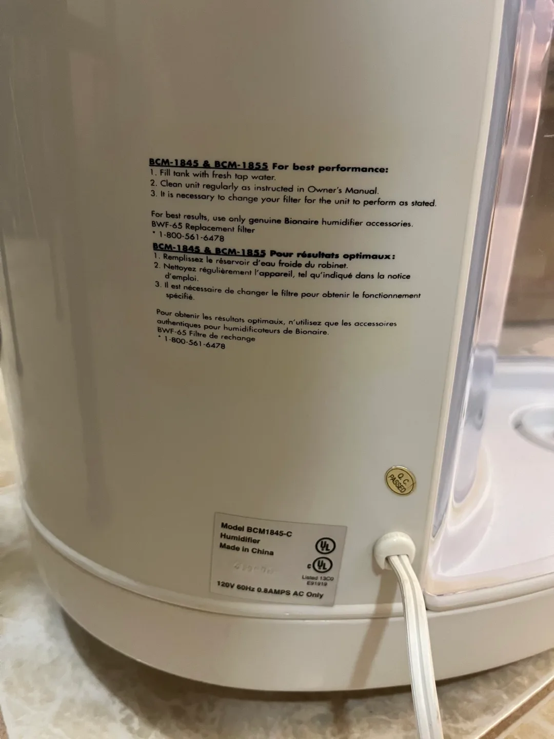 Bionaire HCM1845-C Cool Mist Humidifier image indicator(2)