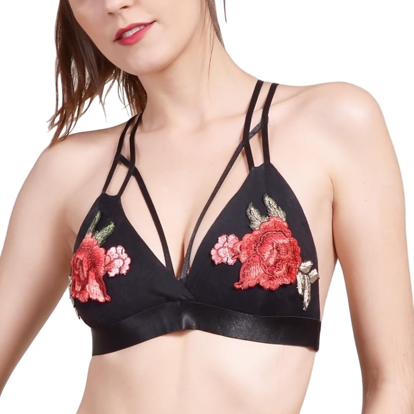 NWOT • Black Floral Embroidered Bralette - photo 3