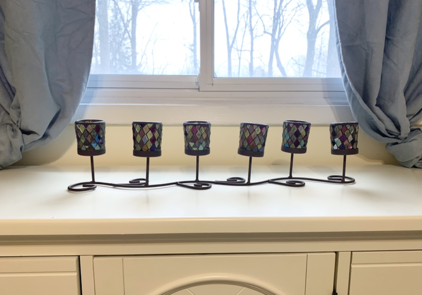 Six-Piece Mosaic Glass Votive Candle Holder Set
