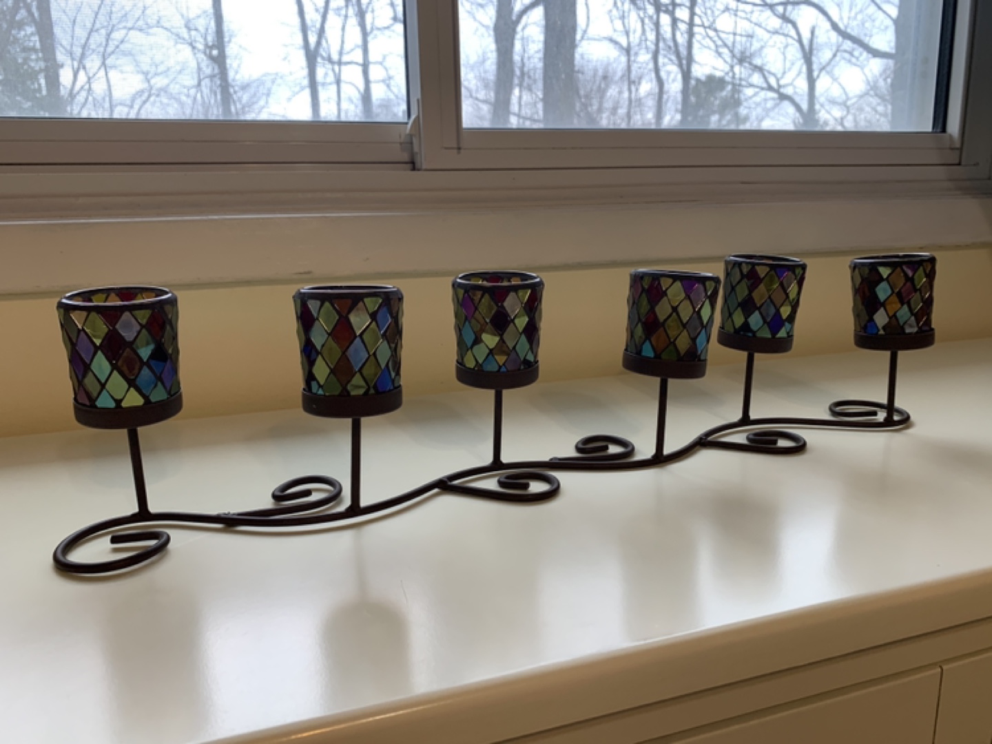 Six-Piece Mosaic Glass Votive Candle Holder Set - photo 4