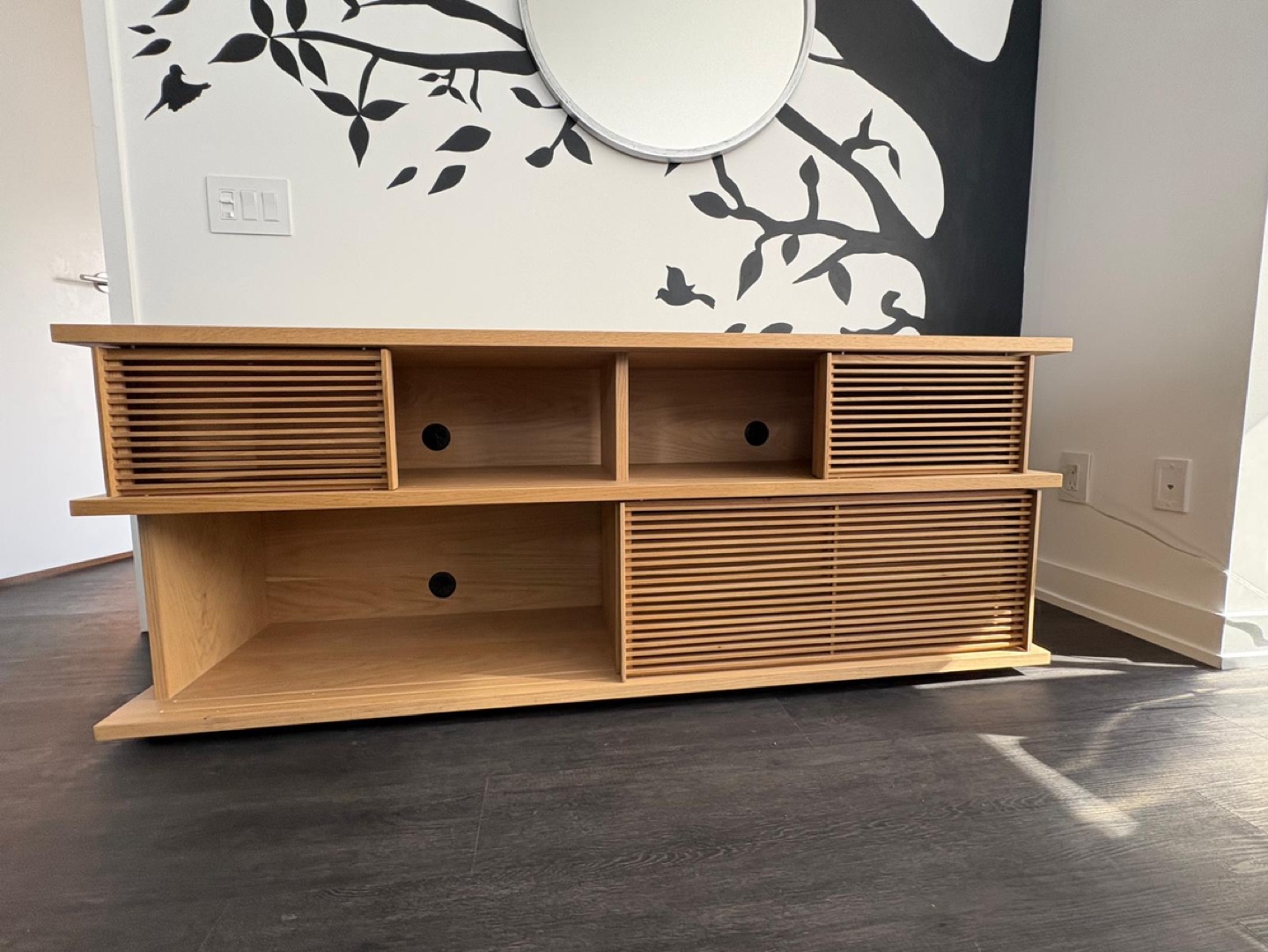 Modern Two-Tiered Oak Media Console