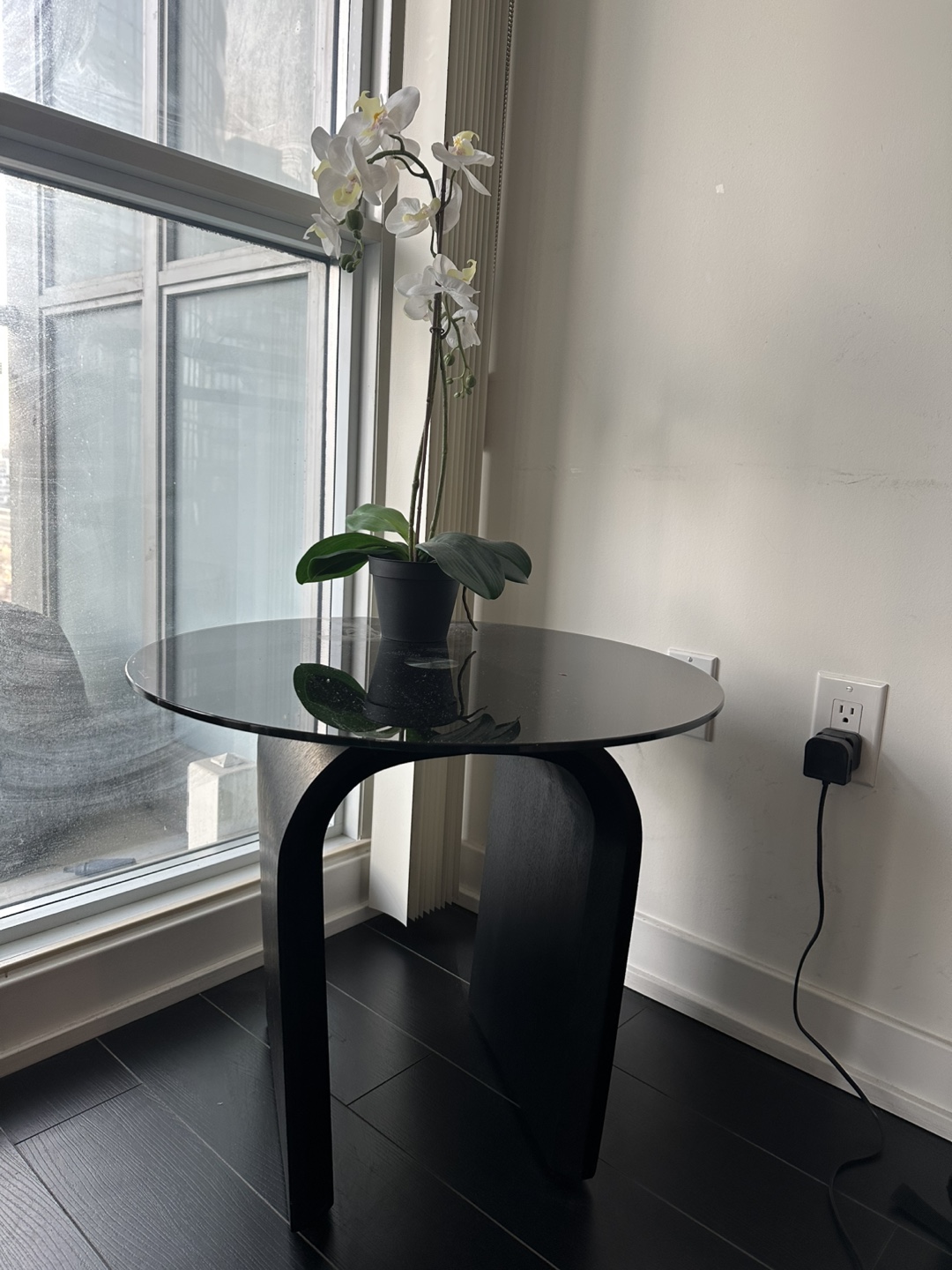 Modern, Black, Wooden, Side Table with Glass Top