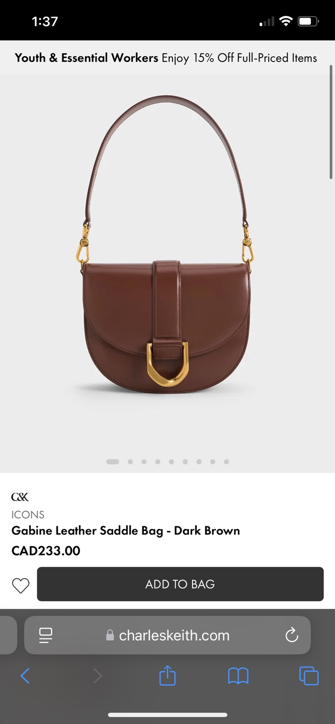 Charles & Keith Gabine Leather Saddle Bag - Dark Brown