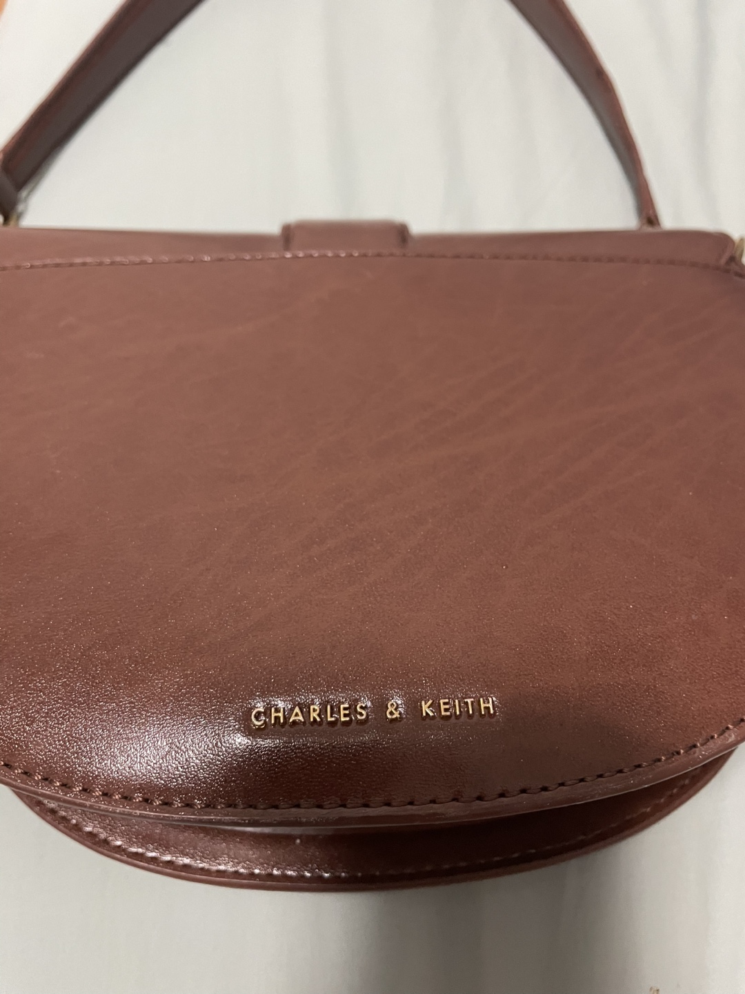 Charles & Keith Gabine Leather Saddle Bag - Dark Brown - photo 4