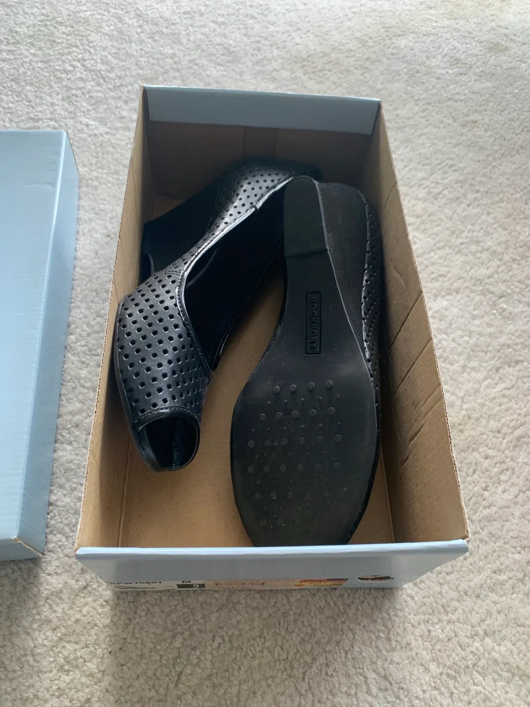 Rockport Black Perforated Peep-Toe Wedge Heels brand new image indicator(3)