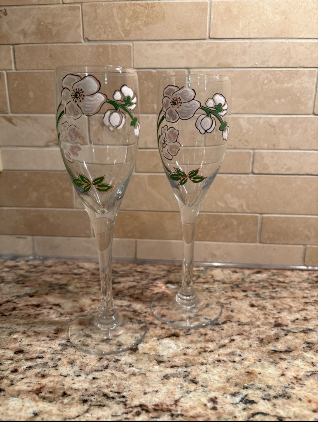 Pair of Hand-painted Champagne Flutes