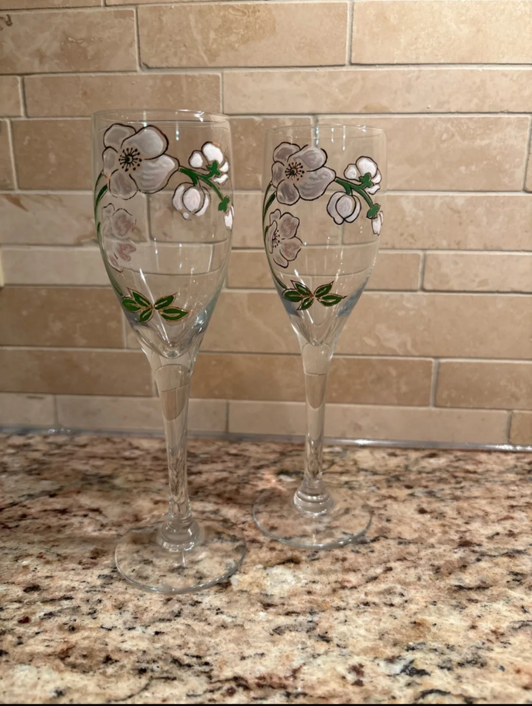 Pair of Hand-painted Champagne Flutes thumbnail