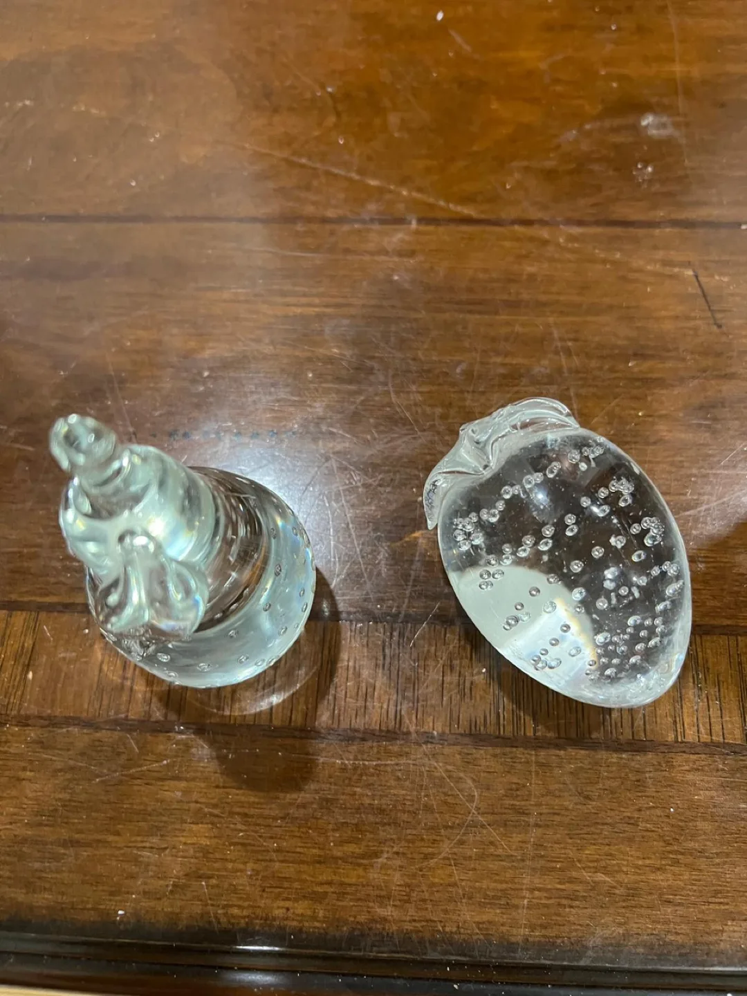 Glass pear and strawberry paperweights thumbnail