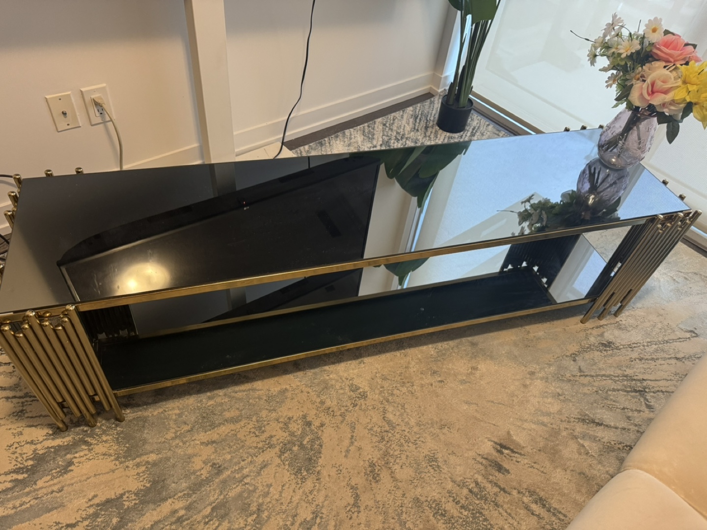 Modern Glass & Gold TV Stand - photo 2