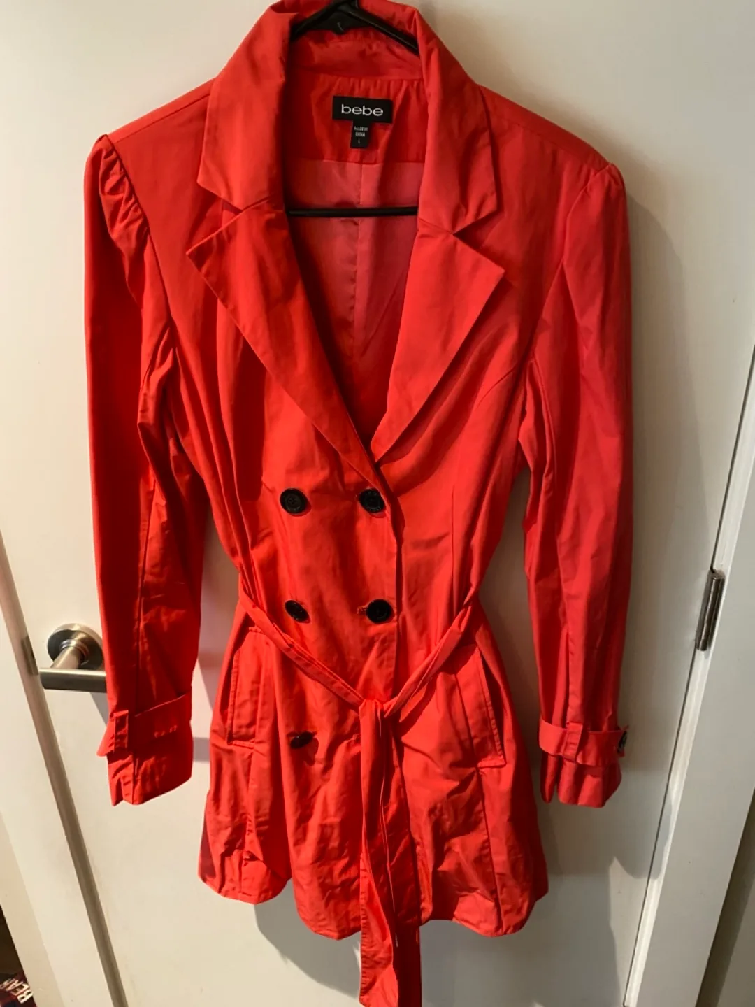 bebe Red Trench Coat - Size L fits like a medium image indicator(2)