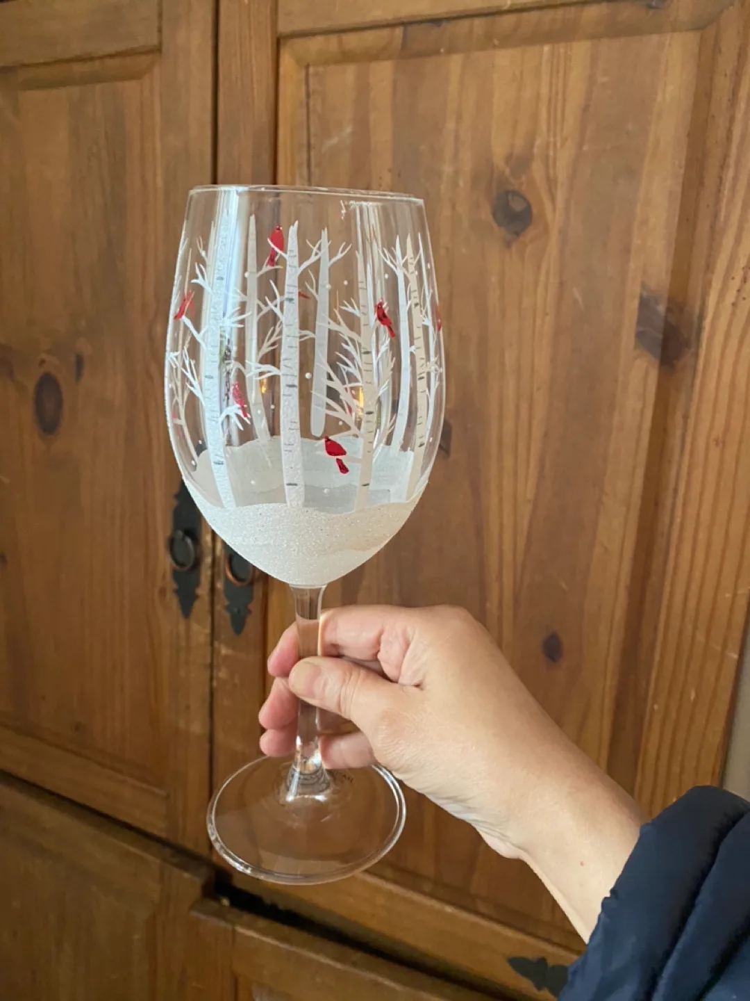 Set of 6 Hand-painted Wine Glasses - Winter Cardinal Design image indicator(3)