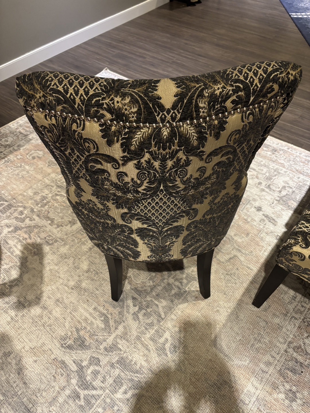 4 Elegant Dining Chairs - Blue and Cream Damask - photo 2