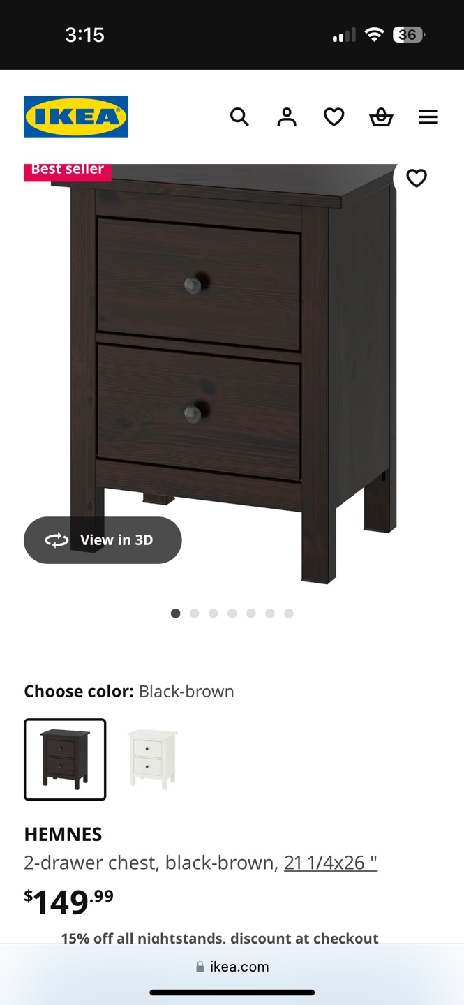 IKEA HEMNES 2-Drawer Nightstand - photo 3