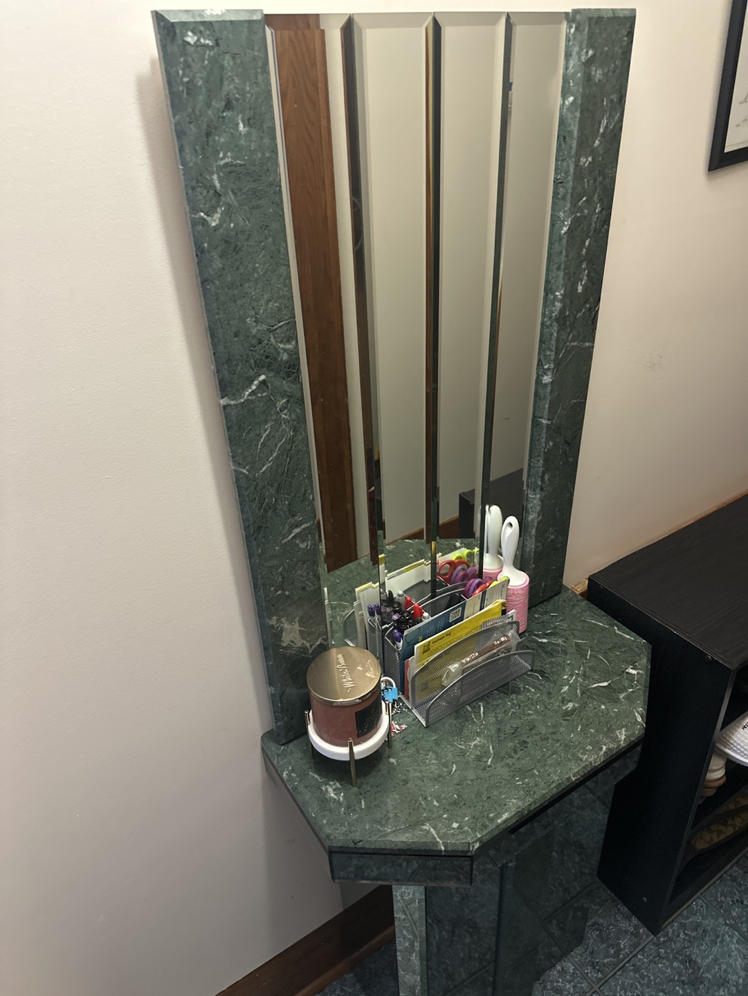 Green Marble Vanity Table with Mirror