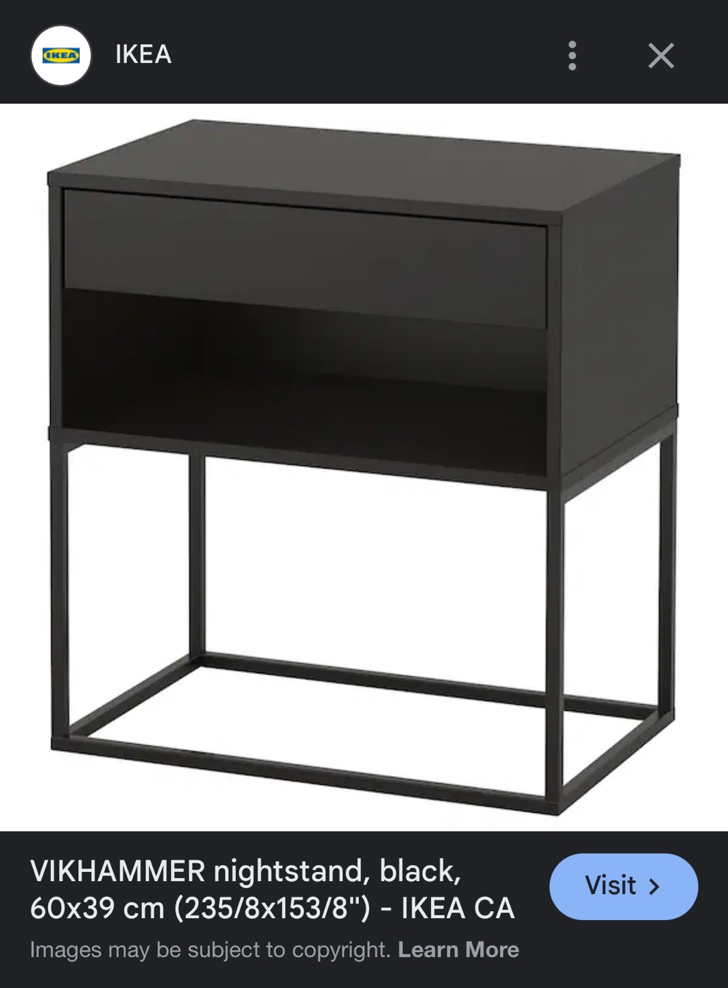 Pair of IKEA VIKHAMMER Black Nightstands - photo 2