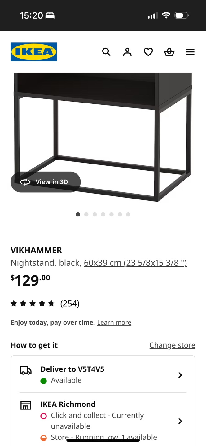 Pair of IKEA VIKHAMMER Black Nightstands - photo 3
