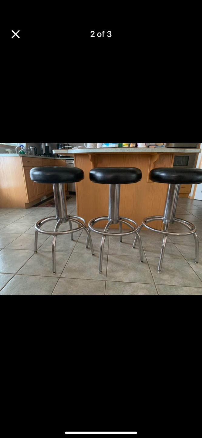 Three Black Leather Bar Stools - photo 3