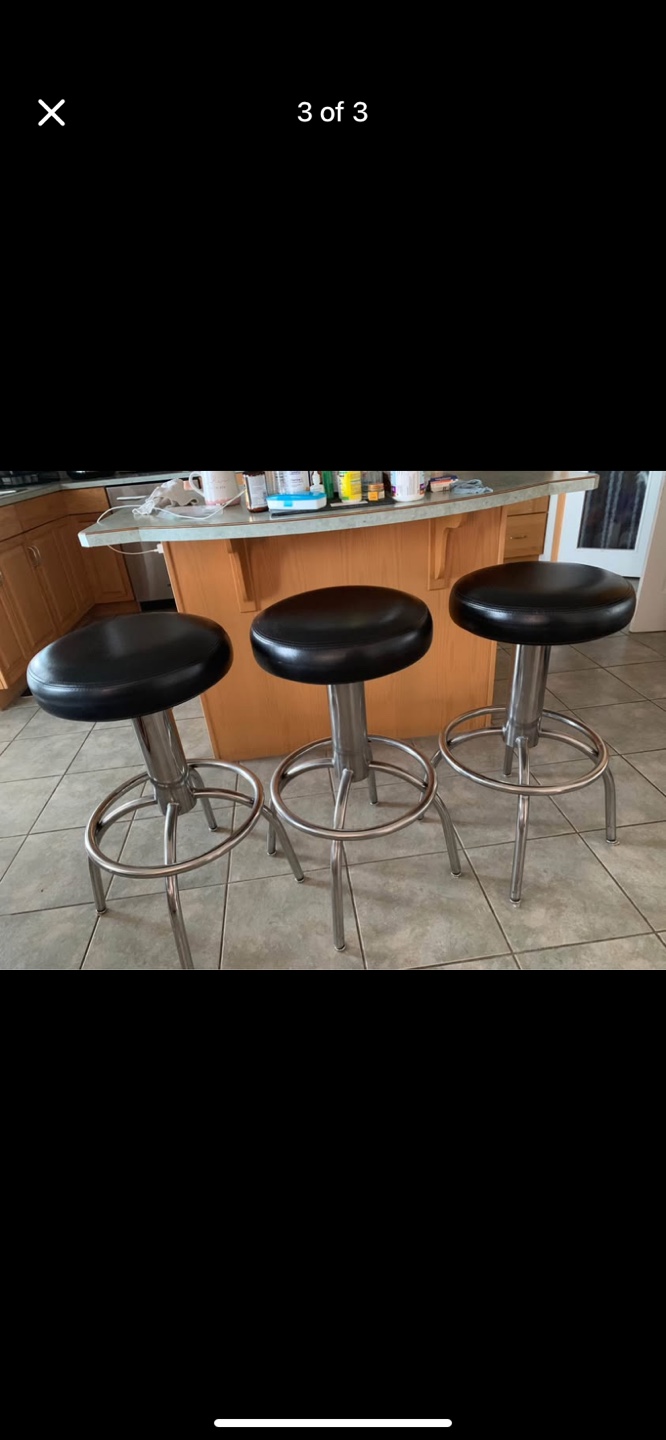 Three Black Leather Bar Stools - photo 2