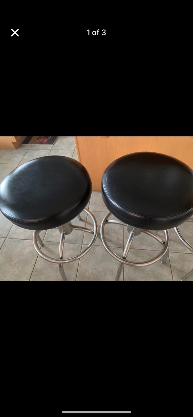 Three Black Leather Bar Stools