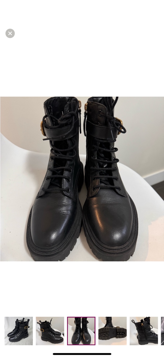 Black Leather Buckle Combat Boots