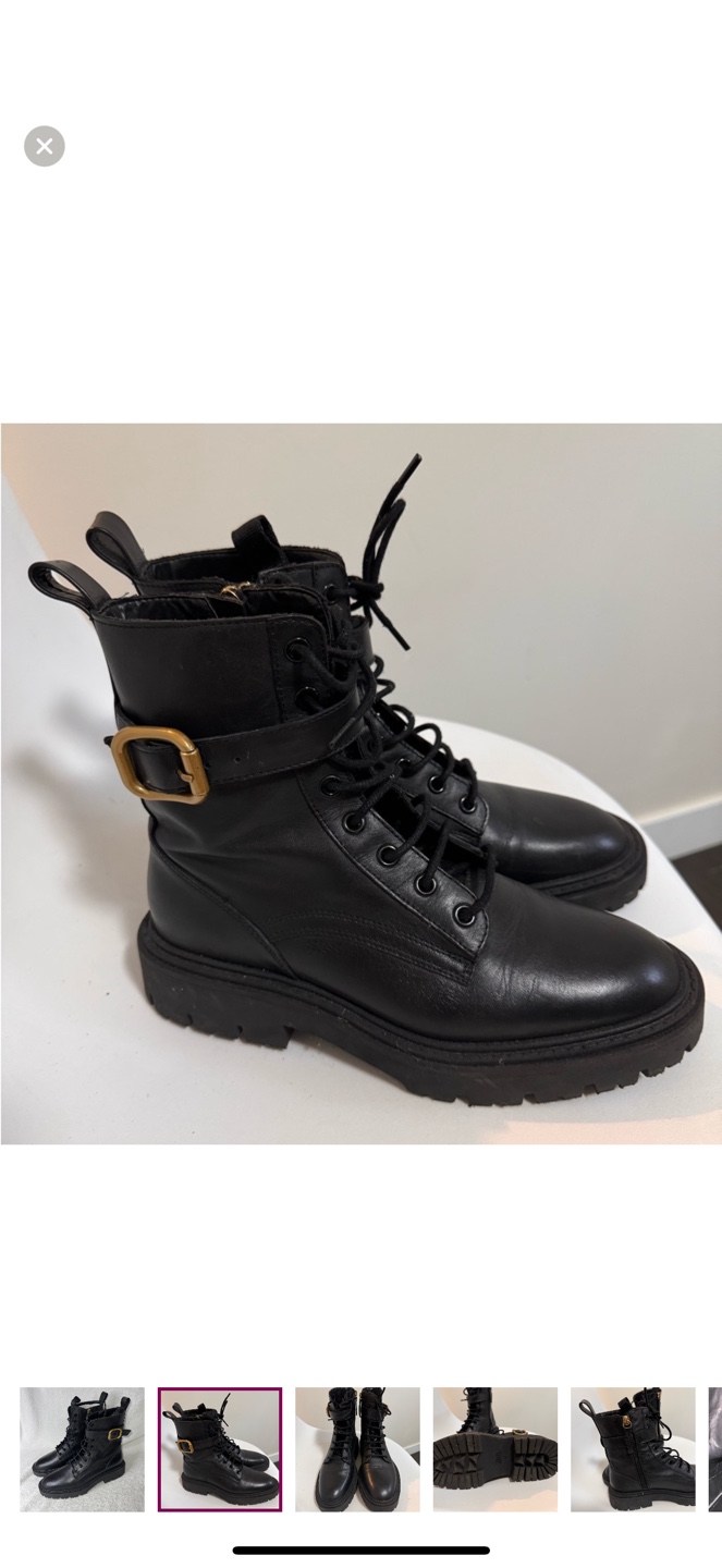 Black Leather Buckle Combat Boots - photo 2