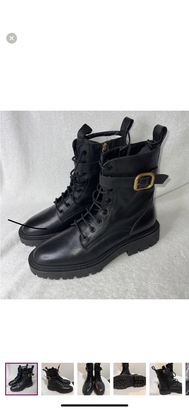 Black Leather Buckle Combat Boots - photo 3