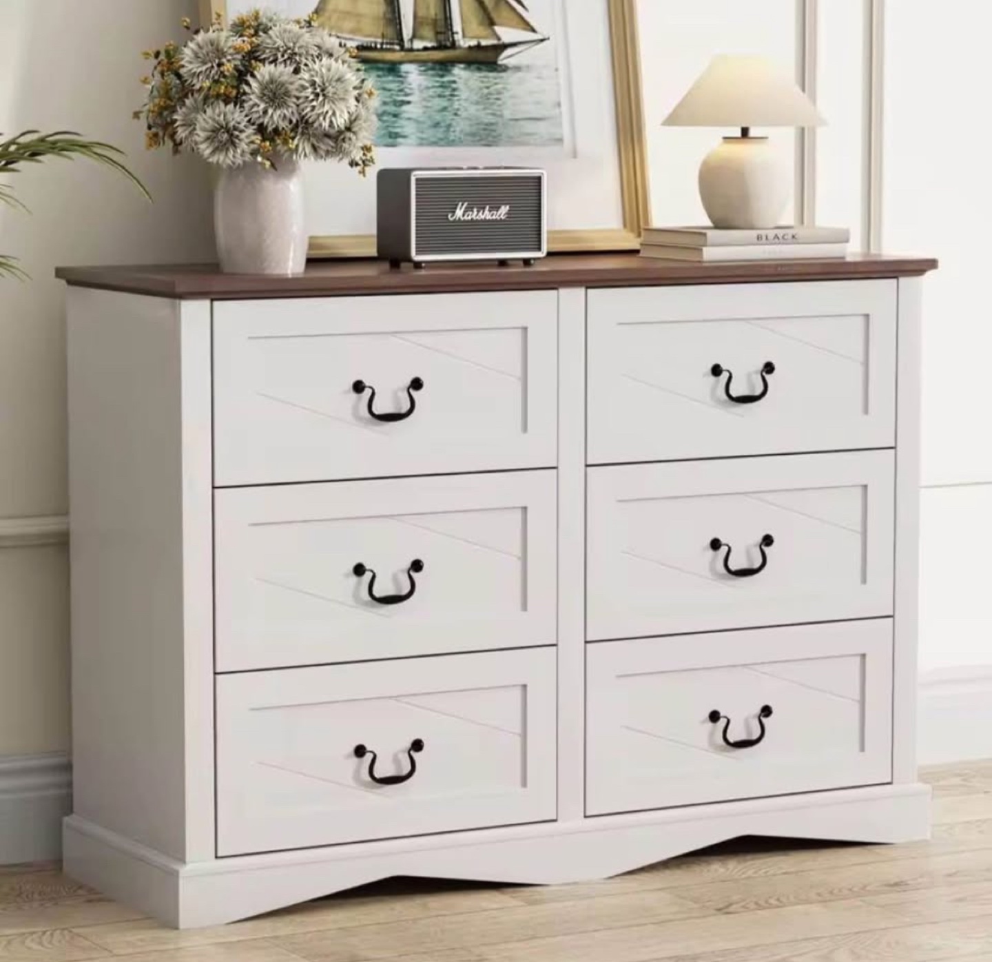 White Wooden 6-Drawer Dresser - New in its own box