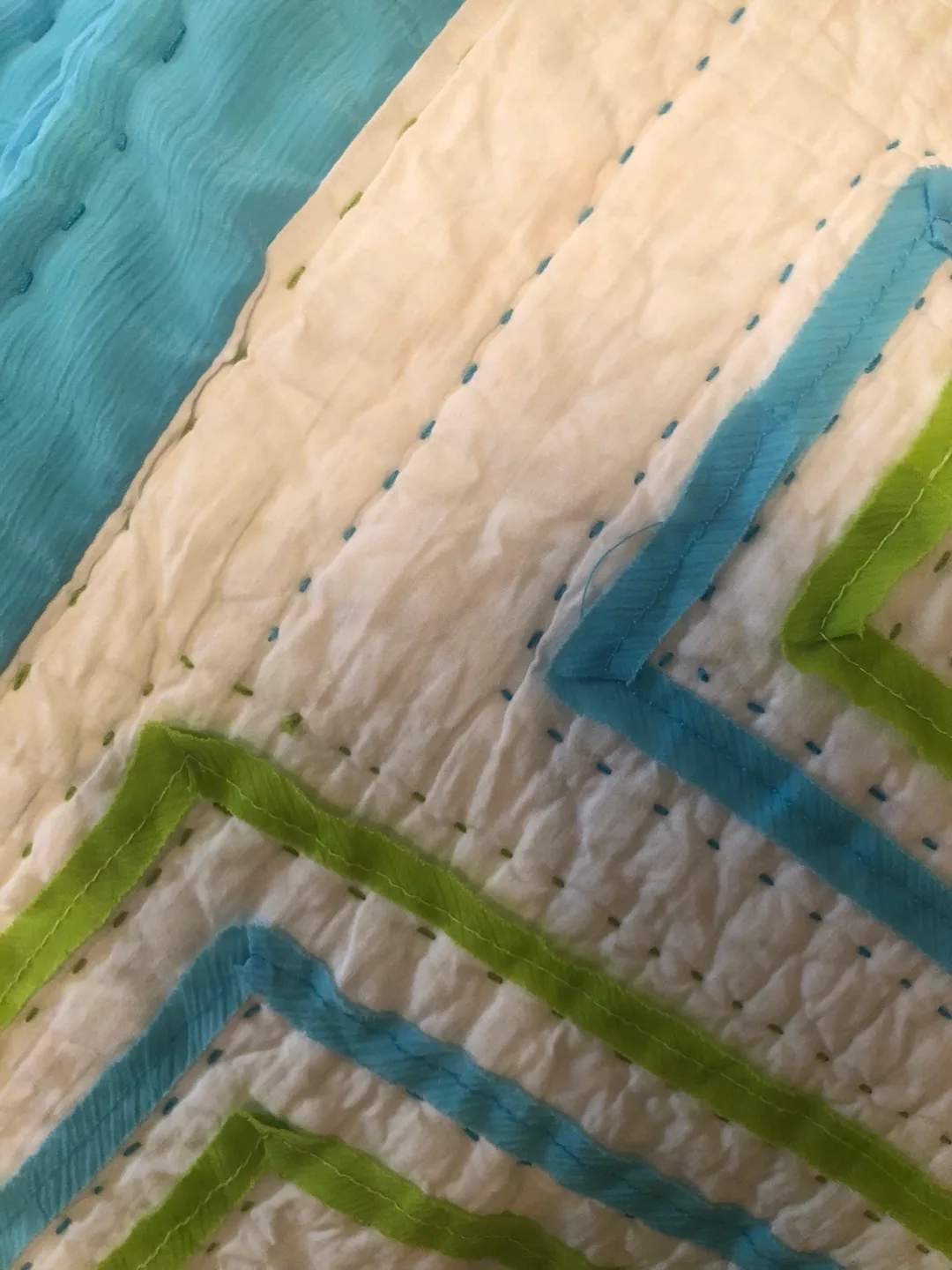 Kantha Quilt Throw Blanket, Blue and Green Geometric Design image indicator(4)