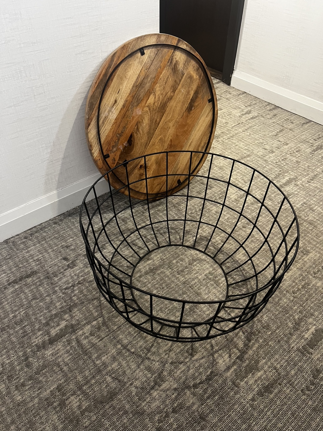 Round Wooden Top Coffee Table with Black Metal Base - photo 5