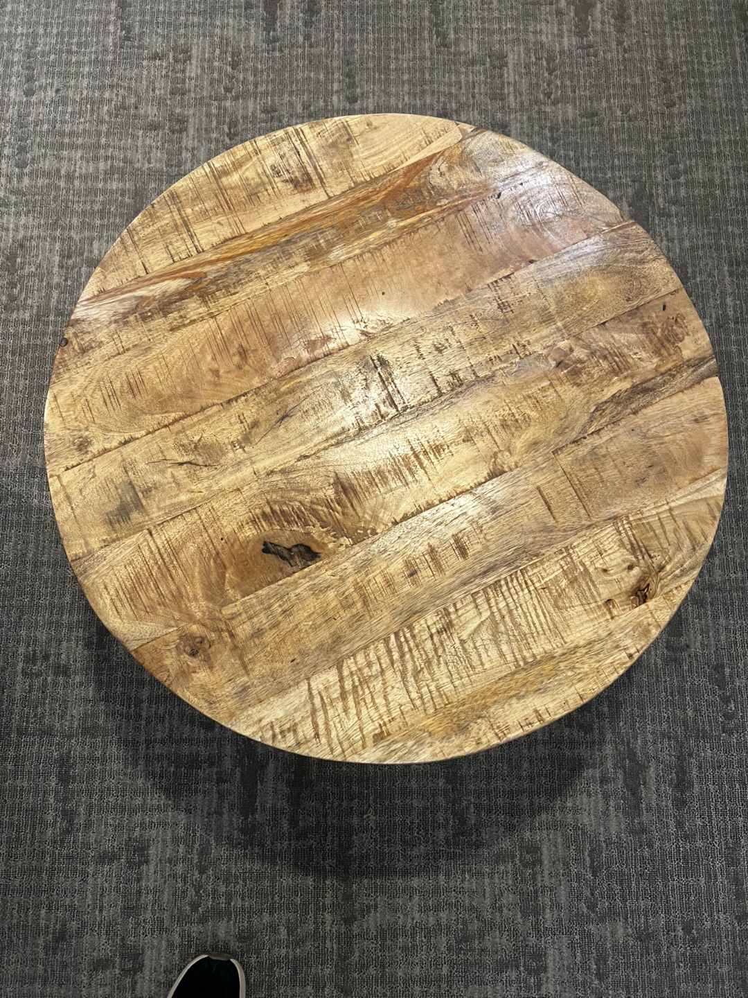 Round Wooden Top Coffee Table with Black Metal Base - photo 3