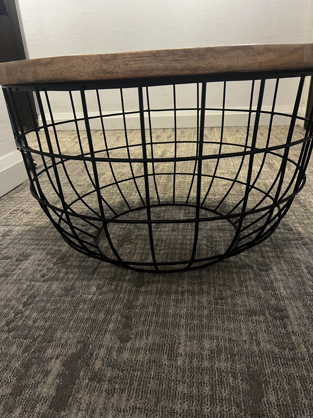 Round Wooden Top Coffee Table with Black Metal Base - photo 2