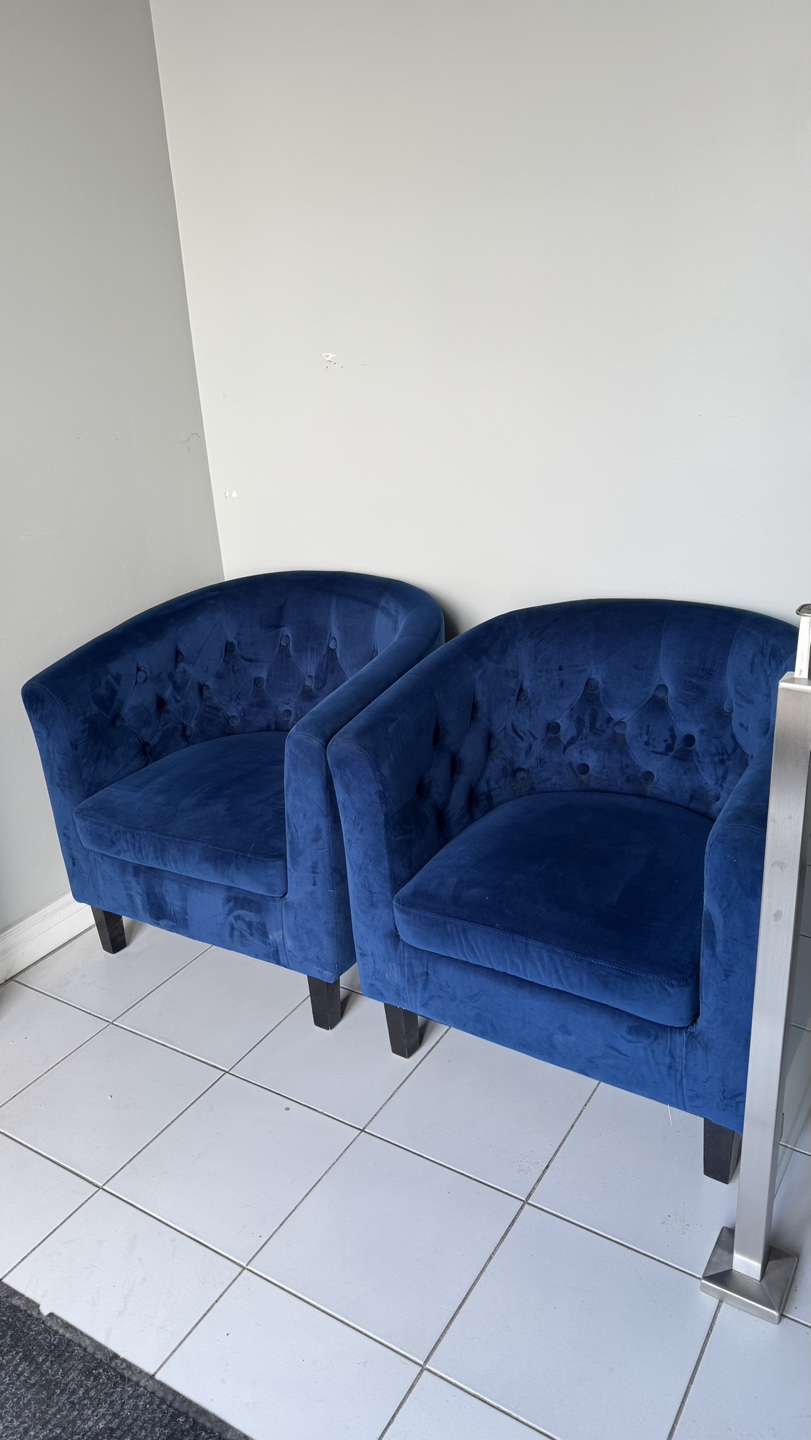 Pair of Blue Velvet Accent Chairs