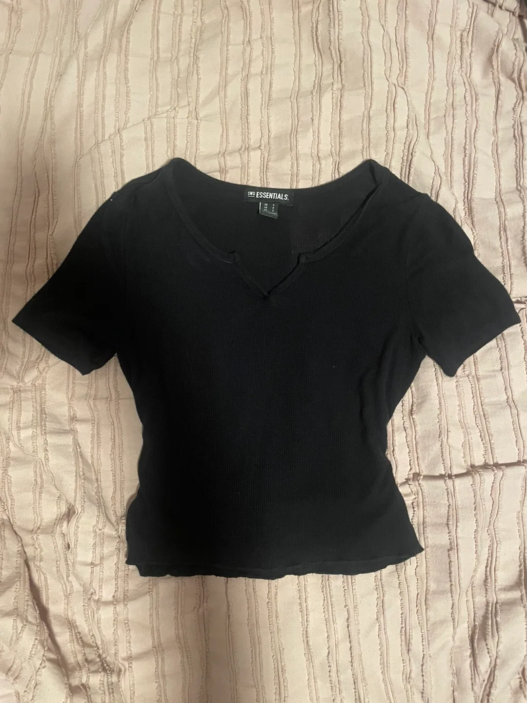 Black Ribbed V-Neck T-Shirt thumbnail
