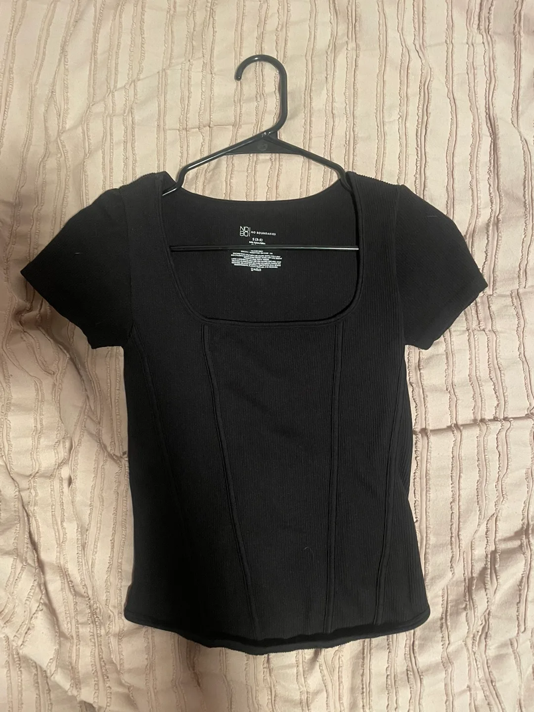 Black Square Neck Ribbed T-Shirt thumbnail